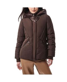 Женская короткая куртка-пуховик с блестящим капюшоном Bernardo, коричневый