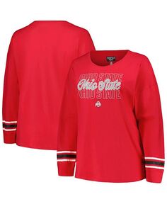 Женская футболка Scarlet Ohio State Buckeyes размера плюс с тройным надписью, круглым вырезом и длинными рукавами Profile, красный