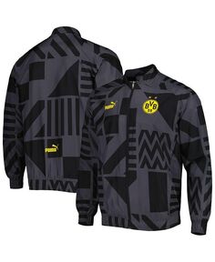 Мужская черная предматчевая тренировочная куртка реглан с молнией во всю длину Borussia Dortmund Puma, черный
