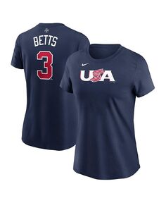 Женская футболка Mookie Betts Navy USA Baseball 2023 World Baseball Classic с именем и номером Nike, синий