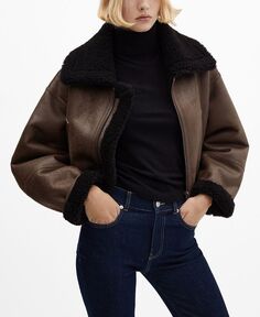 Женская короткая двусторонняя куртка MANGO, коричневый