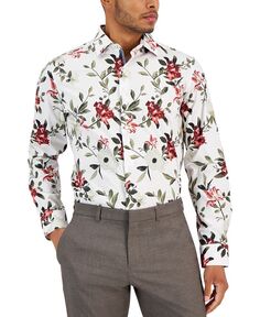 Мужская классическая рубашка узкого кроя с цветочным принтом Bar III, цвет White Red