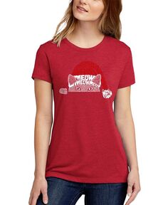 Женская футболка с короткими рукавами Christmas Peeking Cat Premium Blend Word Art LA Pop Art, красный