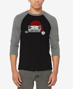 Мужская бейсбольная футболка с надписью «Рождественский выглядывающий кот» реглан LA Pop Art, серый