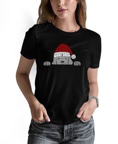 Женская футболка с короткими рукавами и надписью «Рождественская выглядывающая собака» LA Pop Art, черный