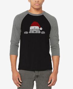 Мужская бейсбольная футболка с надписью «Рождественская выглядывающая собака» реглан LA Pop Art, серебро