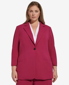 Куртка больших размеров из крепа с аквалангом на одной пуговице со складками на рукавах Calvin Klein, розовый