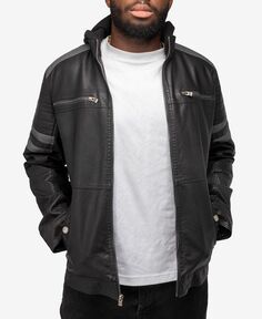 Мужская куртка из зернистой полиуретановой кожи с капюшоном и подкладкой из искусственной овчины X-Ray, цвет Black, Gray