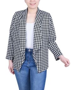 Куртка Petite с длинными рукавами из понте NY Collection, цвет Black White Houndstooth