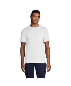 Мужская высокая футболка Supima с короткими рукавами и карманом Lands&apos; End, цвет White