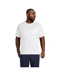 Мужская высокая футболка Supima с короткими рукавами и карманом Lands&apos; End, цвет White