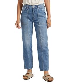 Женские прямые джинсы Carpenter с высокой посадкой Silver Jeans Co., синий