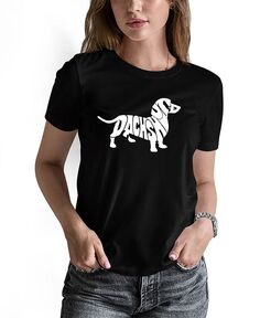 Женская футболка с короткими рукавами и надписью Word Art Dachshund LA Pop Art, черный