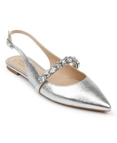 Женские вечерние туфли на плоской подошве Bambi с открытой пяткой Jewel Badgley Mischka, серебро
