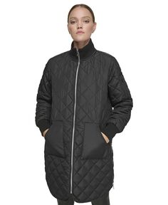 Женская стеганая длинная куртка с боковыми разрезами на молнии Andrew Marc Sport, черный
