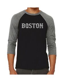 Мужская футболка с надписью Boston Neighborhoods реглан LA Pop Art, серый