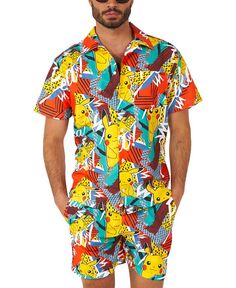 Мужская рубашка с короткими рукавами и рисунком Пикачу; Комплект шорт OppoSuits, мультиколор