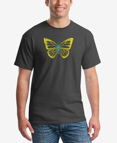 Мужская футболка с коротким рукавом и надписью Butterfly Word Art LA Pop Art, серый