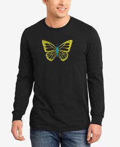 Мужская футболка с длинными рукавами и надписью Butterfly Word Art LA Pop Art, черный