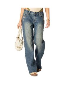 Женские потертые джинсы с низкой посадкой Doll House Edikted, синий
