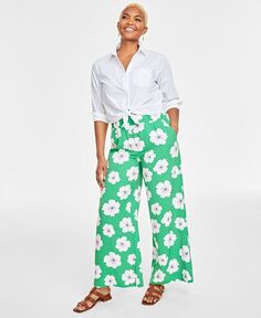 Женские широкие брюки без застежки с цветочным принтом On 34th, зеленый
