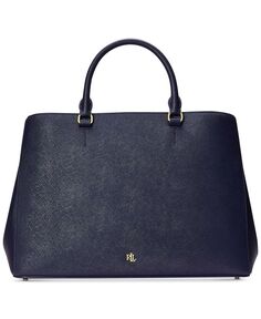 Большая кожаная сумка-портфель Hanna Crosshatch Lauren Ralph Lauren, синий