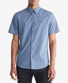 Мужская облегающая рубашка на пуговицах в микроклетку стрейч Calvin Klein, синий