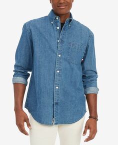 Мужская джинсовая рубашка классического кроя на пуговицах Tommy Hilfiger, синий