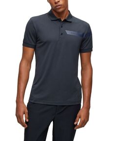 Мужская рубашка-поло узкого кроя в полоску и с логотипом Hugo Boss, синий