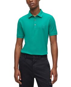 Мужская рубашка-поло узкого кроя с нашивкой-логотипом Hugo Boss, цвет Dark Green