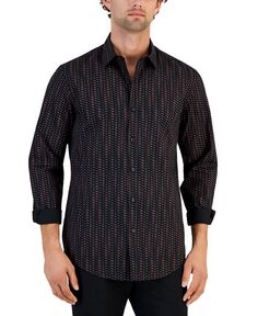 Мужская рубашка на пуговицах с длинным рукавом и круглым геометрическим принтом Alfani, черный