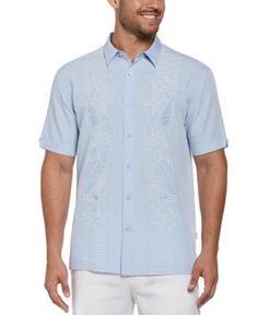 Мужская рубашка с короткими рукавами и пуговицами спереди с цветочной вышивкой Cubavera, синий