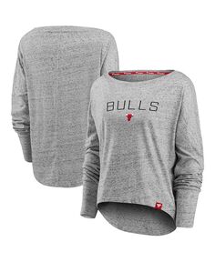 Женская серая футболка с открытыми плечами и длинными рукавами с логотипом Chicago Bulls Nostalgia Fanatics, серый