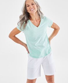 Женская футболка металлик с V-образным вырезом и короткими рукавами Style &amp; Co, цвет Light Green Metallic