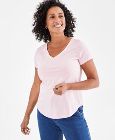 Женская футболка металлик с V-образным вырезом и короткими рукавами Style &amp; Co, цвет Pink Metallic
