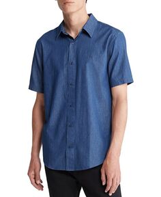 Мужская однотонная рубашка обычного кроя на пуговицах из шамбре Calvin Klein, синий
