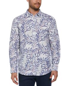 Мужская рубашка с длинным рукавом и принтом листьев на пуговицах спереди Cubavera, синий