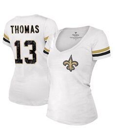 Женские нитки Michael Thomas Белая модная футболка New Orleans Saints с именем и номером игрока с v-образным вырезом Majestic, белый