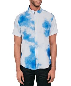Мужская рубашка на пуговицах стандартного кроя без утюга с эффектом стрейч и облачным принтом Society of Threads, мультиколор