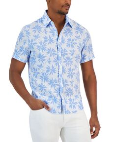 Мужская льняная рубашка на пуговицах с коротким рукавом и цветочным принтом Michael Kors, синий