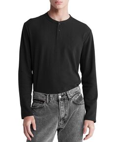 Мужская футболка-хенли обычного кроя вафельной вязки с длинными рукавами Calvin Klein, черный