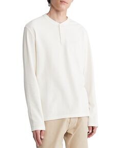 Мужская футболка-хенли обычного кроя вафельной вязки с длинными рукавами Calvin Klein, слоновая кость/кремовый