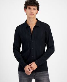 Мужская рубашка на пуговицах классической вязки в рубчик I.N.C. International Concepts, черный