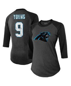 Женская футболка Bryce Young Black Carolina Panthers с рукавами 3/4, футболка Tri-Blend с именем и номером игрока Majestic, черный