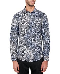 Мужская рубашка обычного кроя на пуговицах с флоковым принтом и рисунком пейсли, отводящая влагу Society of Threads, белый