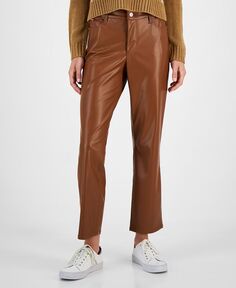 Женские прямые брюки из искусственной кожи со средней посадкой Tommy Jeans, коричневый