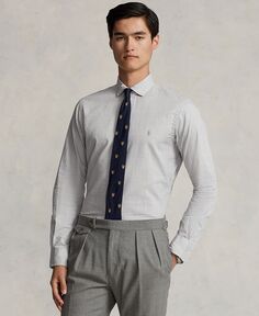 Мужская хлопковая рубашка классического кроя из твила в клетку Polo Ralph Lauren, цвет Grey/White