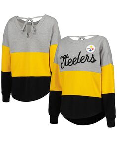 Женский пуловер с глубоким V-образным вырезом и глубоким V-образным вырезом Pittsburgh Steelers Outfield, серый и черный Touch, серый