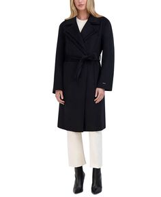 Женское пальто с запахом из смесовой шерсти с двойным воротником Tahari, черный
