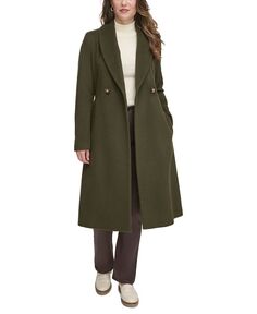 Женское пальто с запахом и поясом из смесовой шерсти Calvin Klein, зеленый